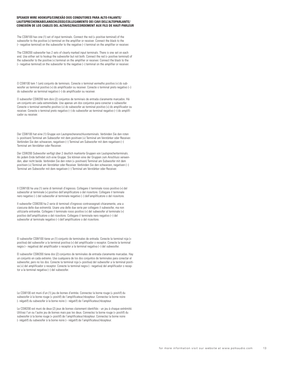 Polk Audio CSW200 User Manual | Page 13 / 16