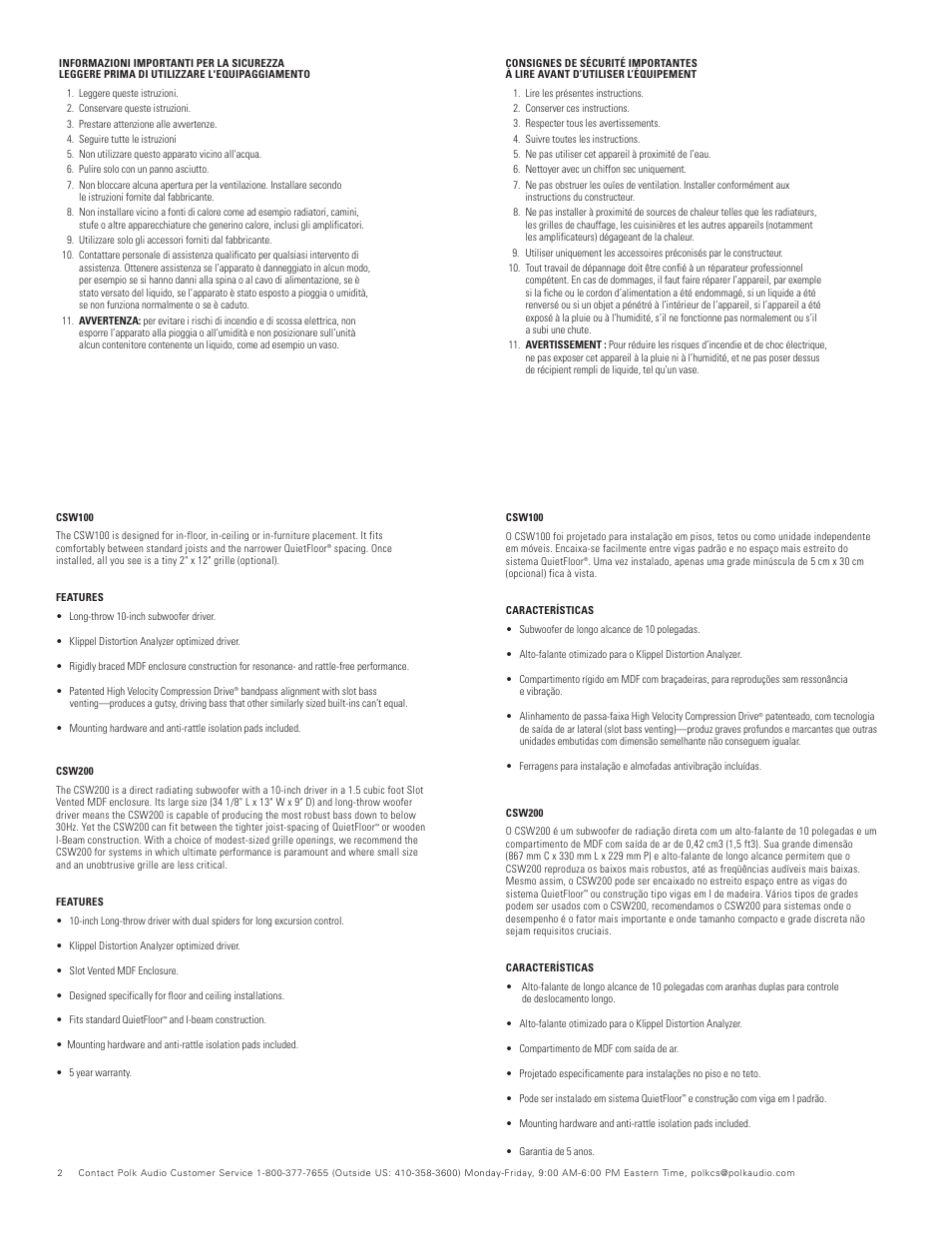 Polk Audio CSW200 User Manual | Page 2 / 16