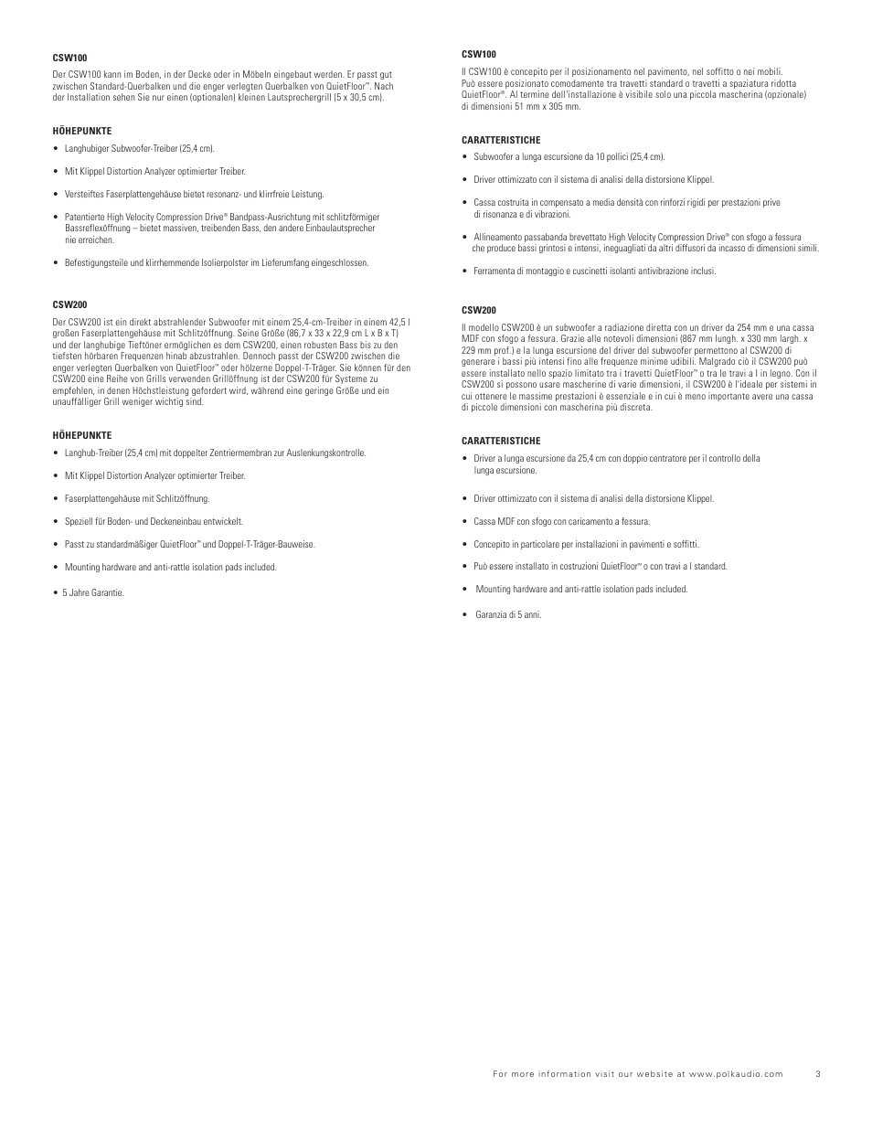 Polk Audio CSW200 User Manual | Page 3 / 16