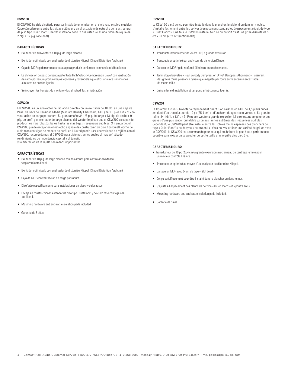 Polk Audio CSW200 User Manual | Page 4 / 16