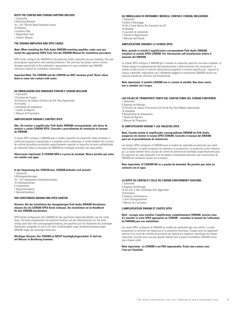 Polk Audio CSW200 User Manual | Page 5 / 16