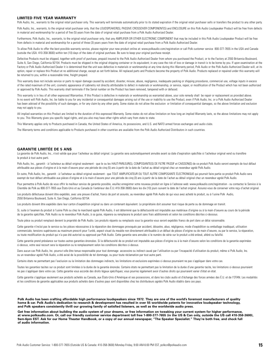 Polk Audio VM20 User Manual | Page 15 / 16