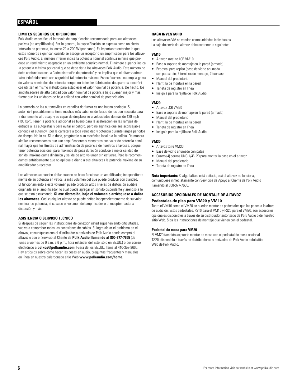 Polk Audio VM20 User Manual | Page 6 / 16