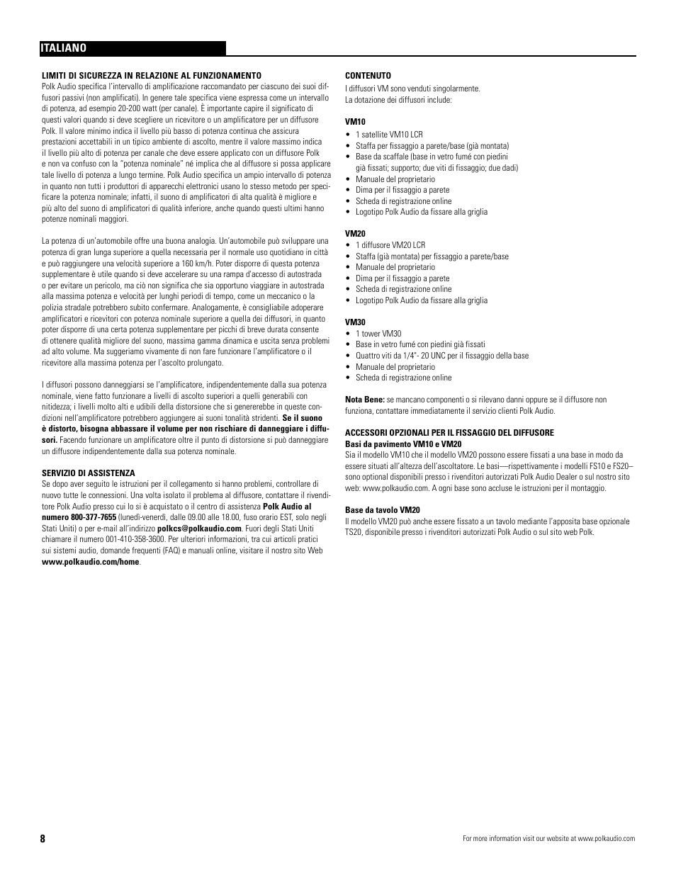 Polk Audio VM20 User Manual | Page 8 / 16