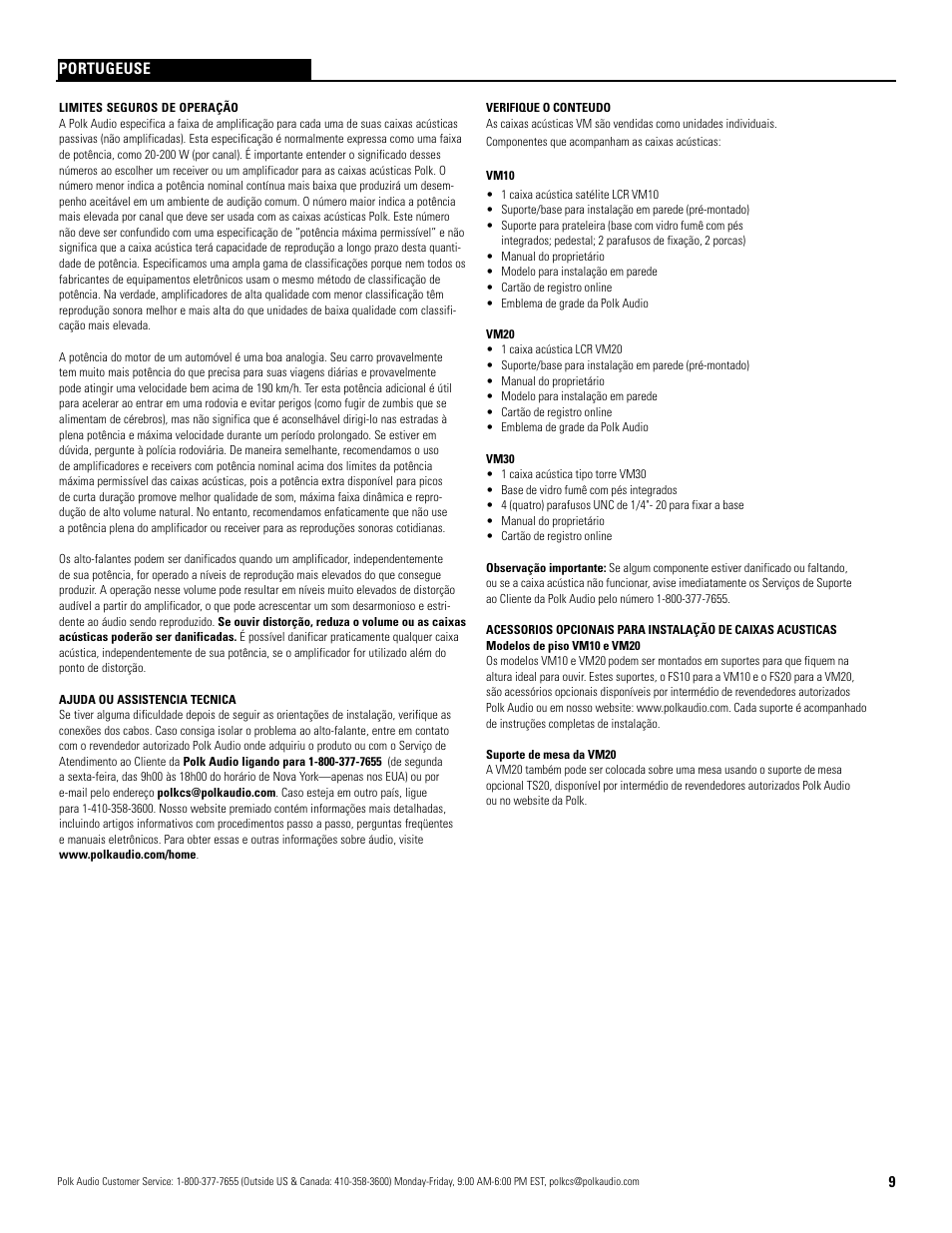 Polk Audio VM20 User Manual | Page 9 / 16