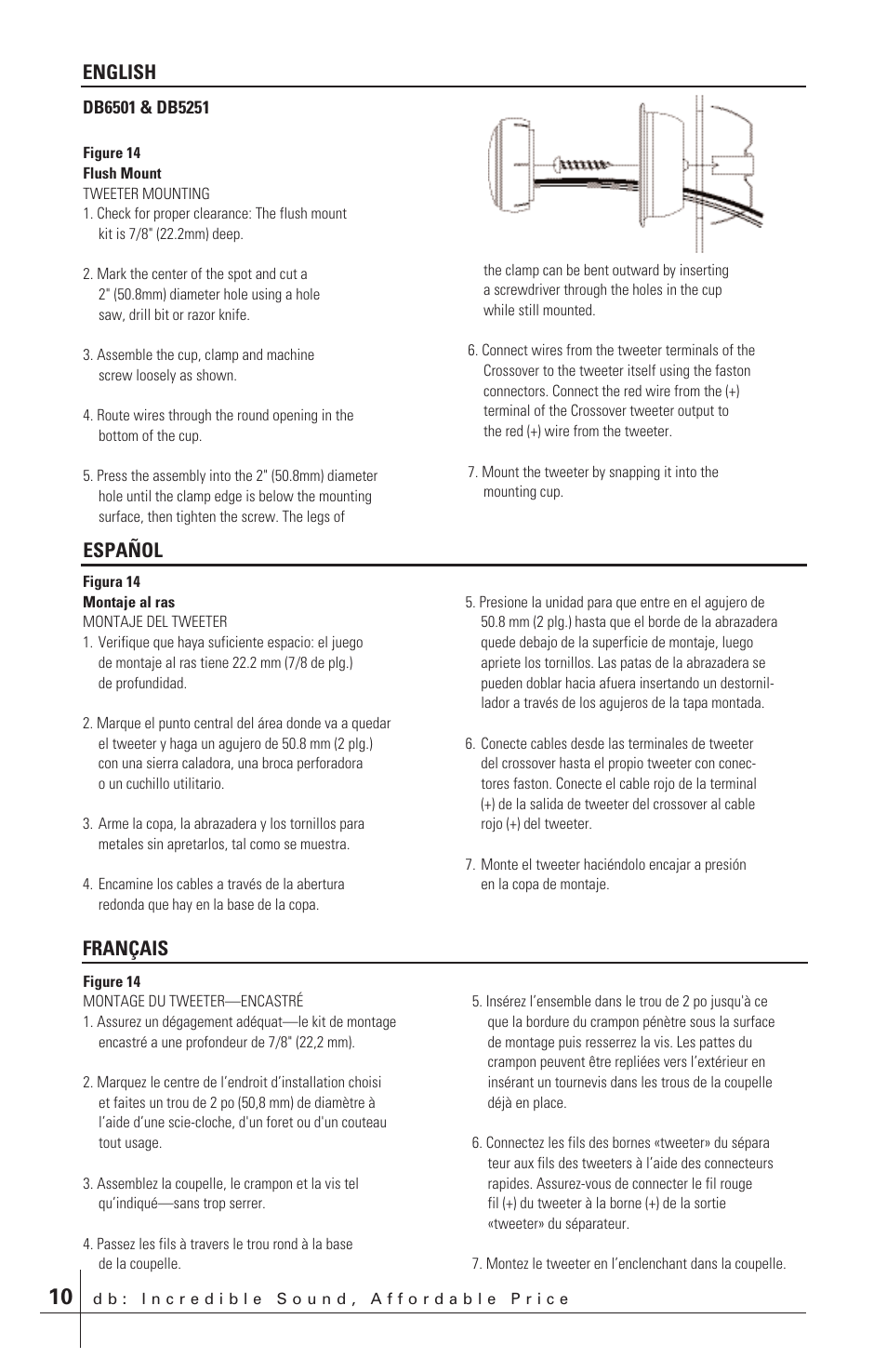 Español français, English | Polk Audio db651 User Manual | Page 10 / 28