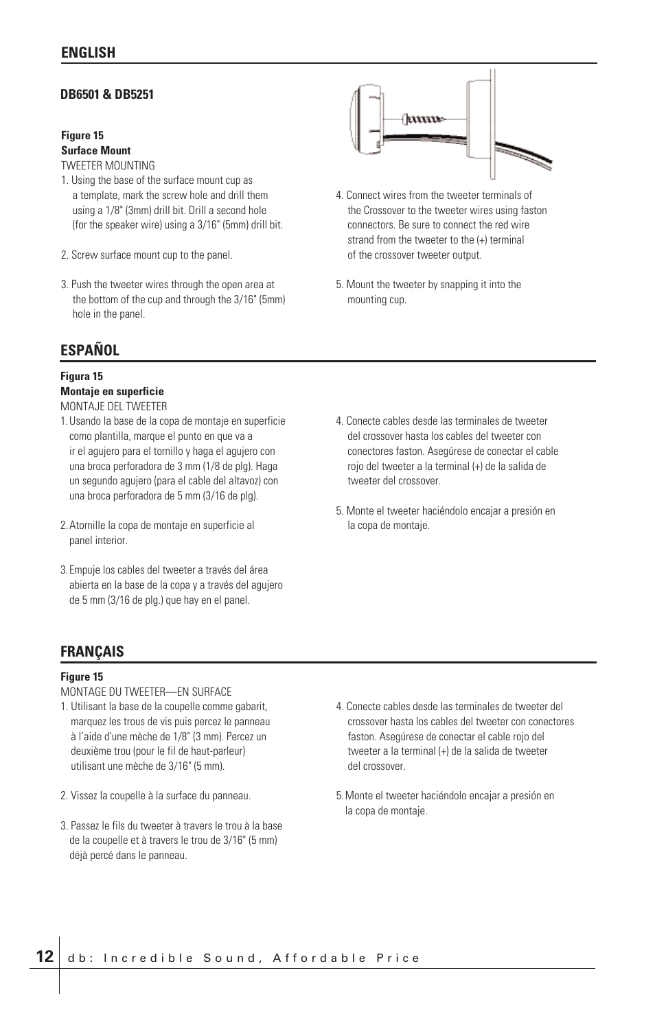 Español français, English | Polk Audio db651 User Manual | Page 12 / 28