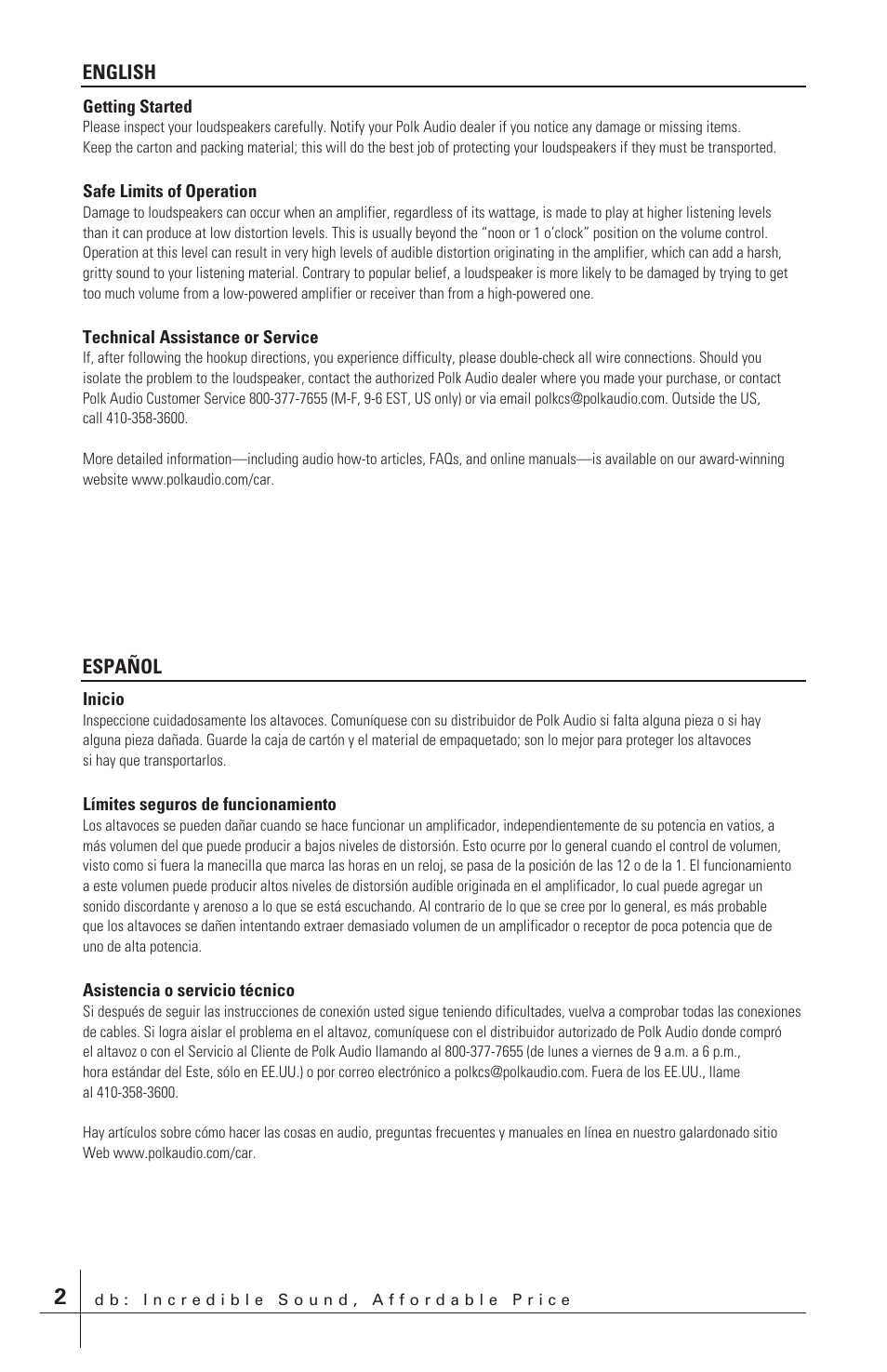 Polk Audio db651 User Manual | Page 2 / 28