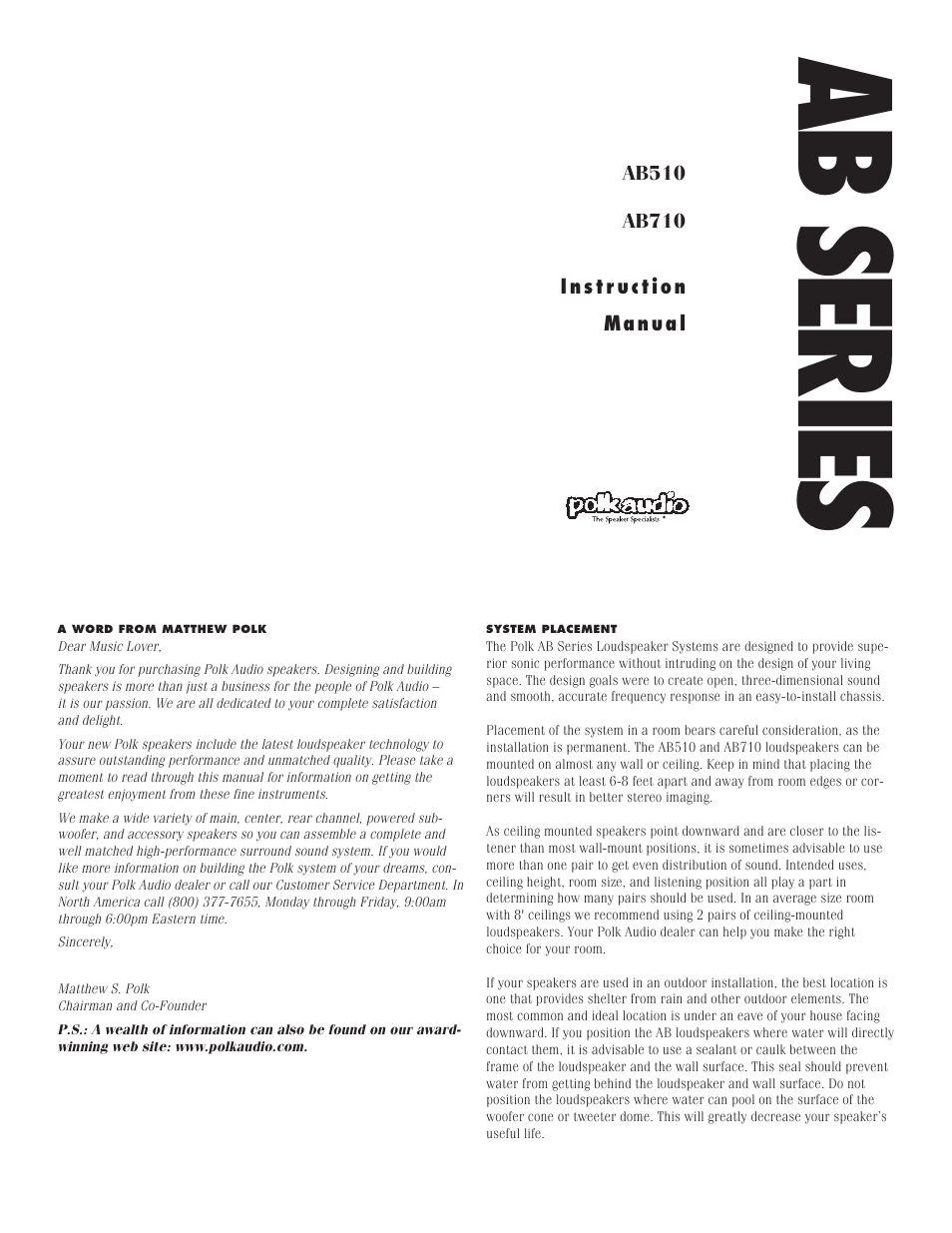Polk Audio AB710 User Manual | 4 pages