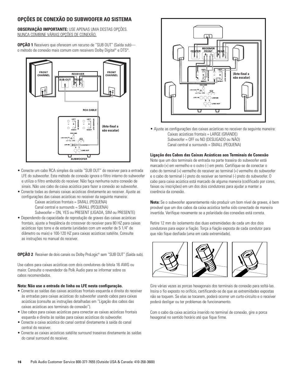 Opções de conexão do subwoofer ao sistema | Polk Audio DSW PRO 400 User Manual | Page 16 / 52