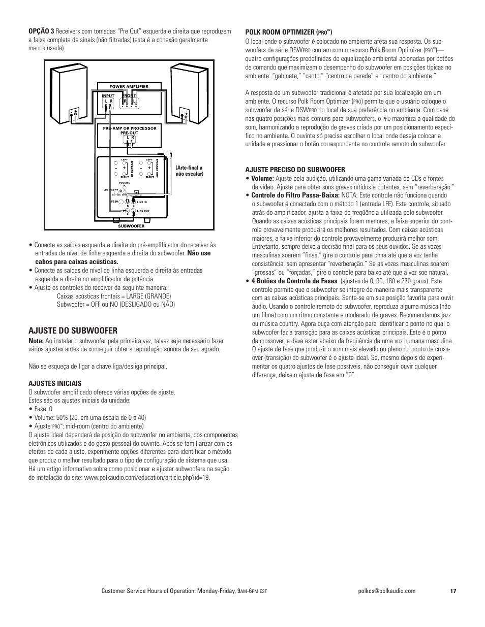 Ajuste do subwoofer | Polk Audio DSW PRO 400 User Manual | Page 17 / 52