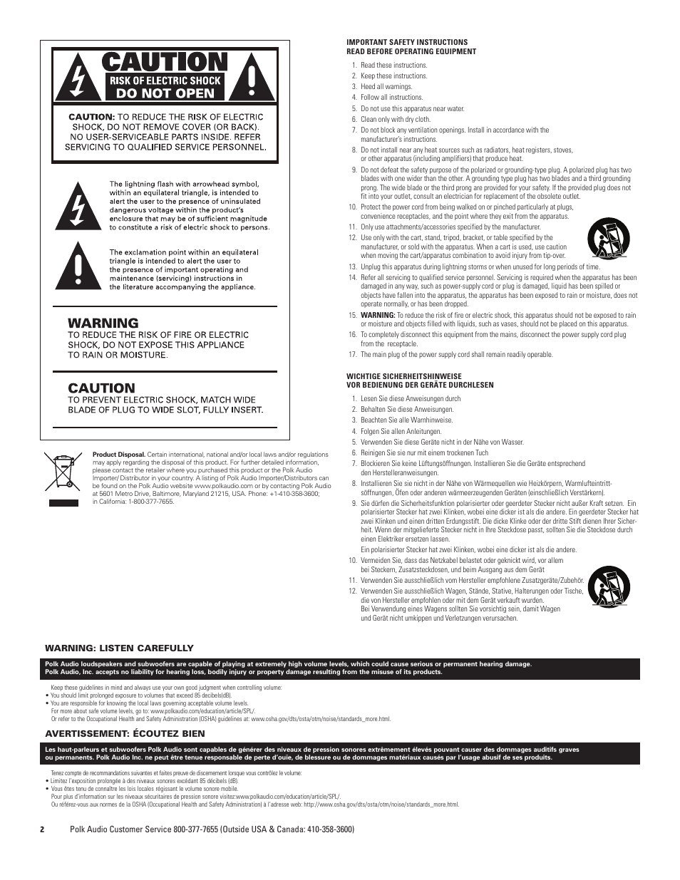 Polk Audio DSW PRO 400 User Manual | Page 2 / 52