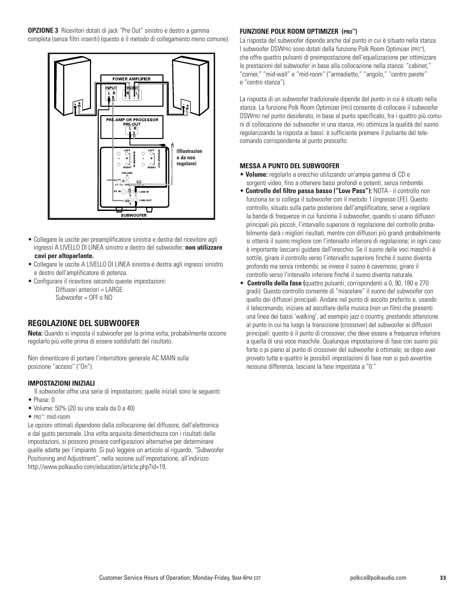 Regolazione del subwoofer | Polk Audio DSW PRO 400 User Manual | Page 33 / 52