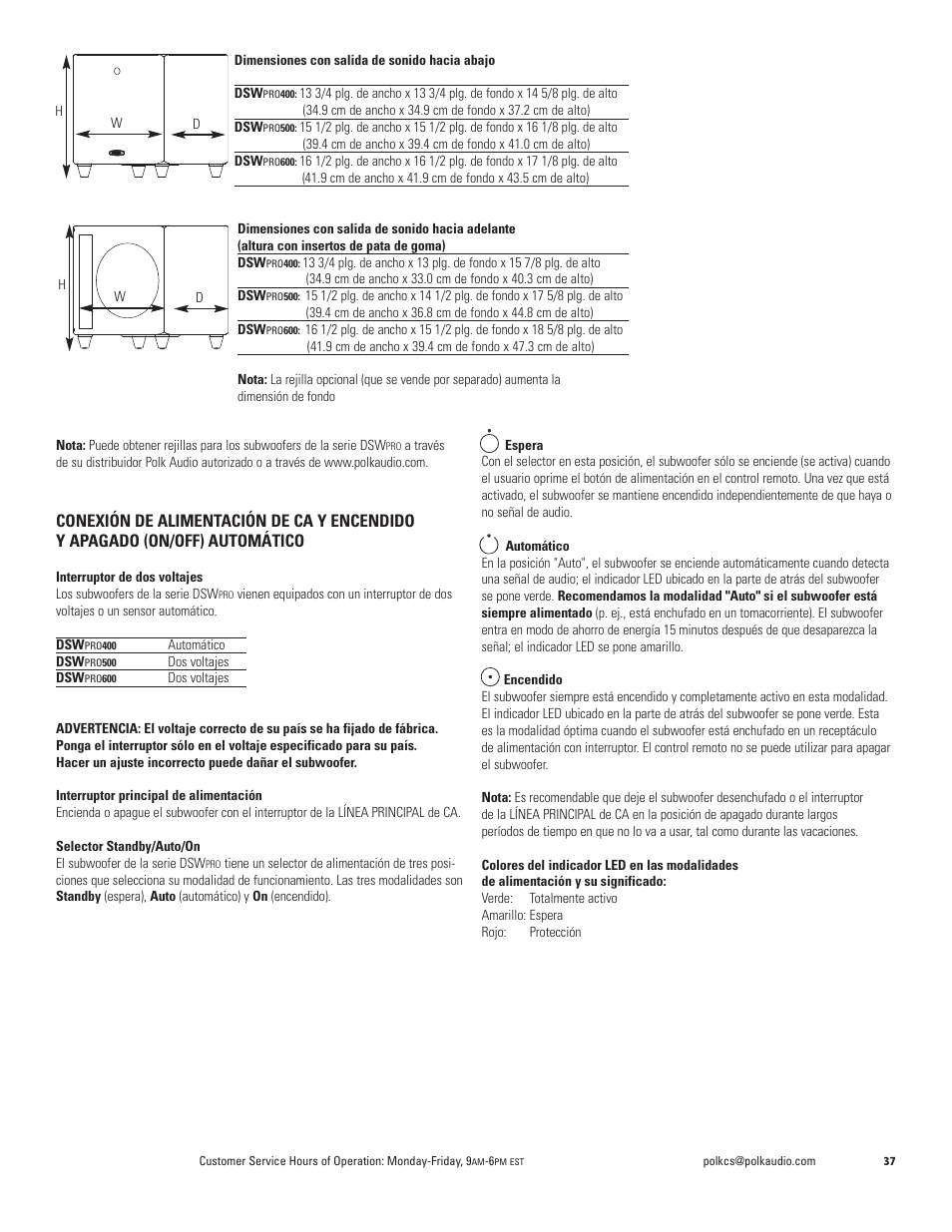Polk Audio DSW PRO 400 User Manual | Page 37 / 52