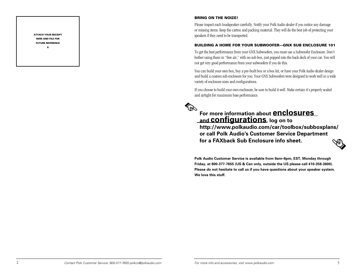 Enclosures, Configurations | Polk Audio GNX104-4 User Manual | Page 2 / 15