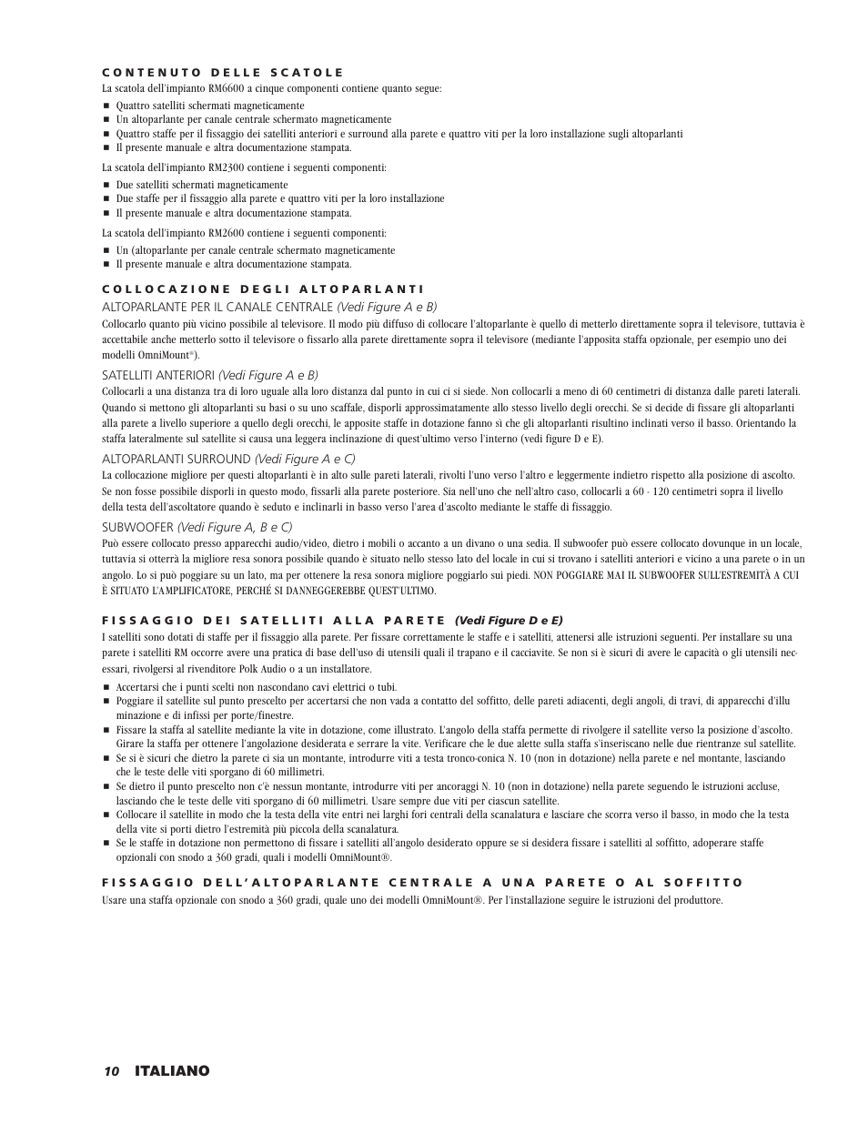 Italiano | Polk Audio RM2300 User Manual | Page 10 / 20