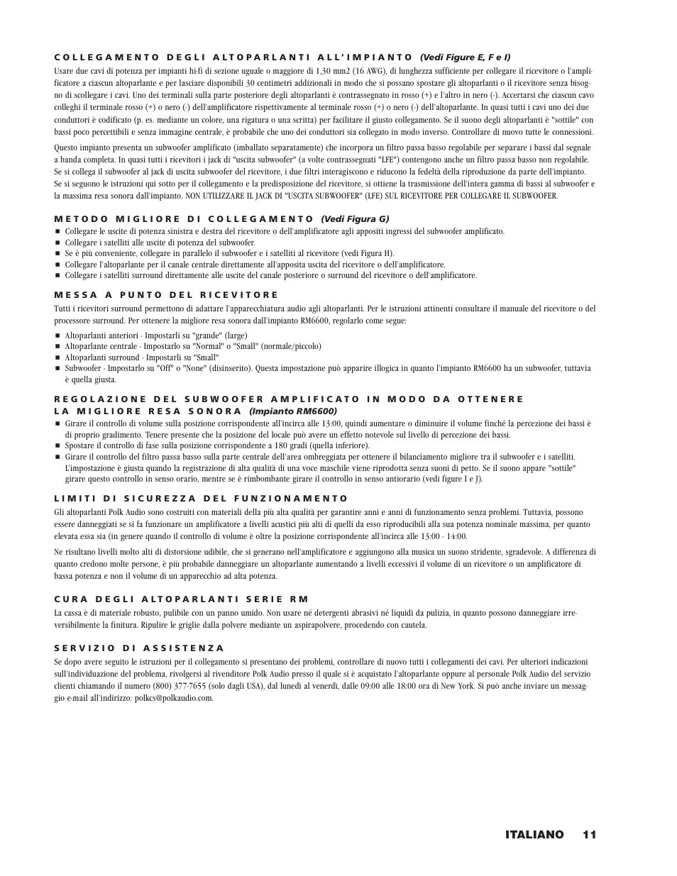Italiano 11 | Polk Audio RM2300 User Manual | Page 11 / 20