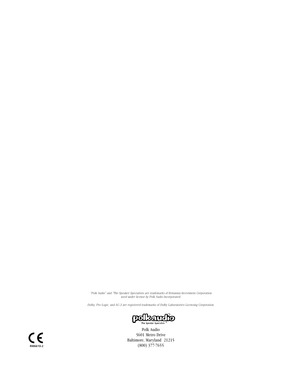 Polk Audio RM2300 User Manual | Page 20 / 20
