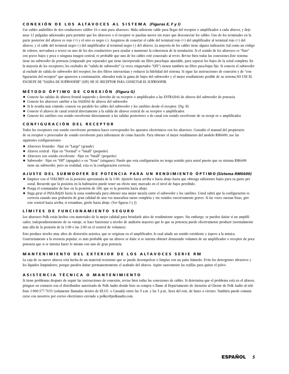 Español | Polk Audio RM2300 User Manual | Page 5 / 20