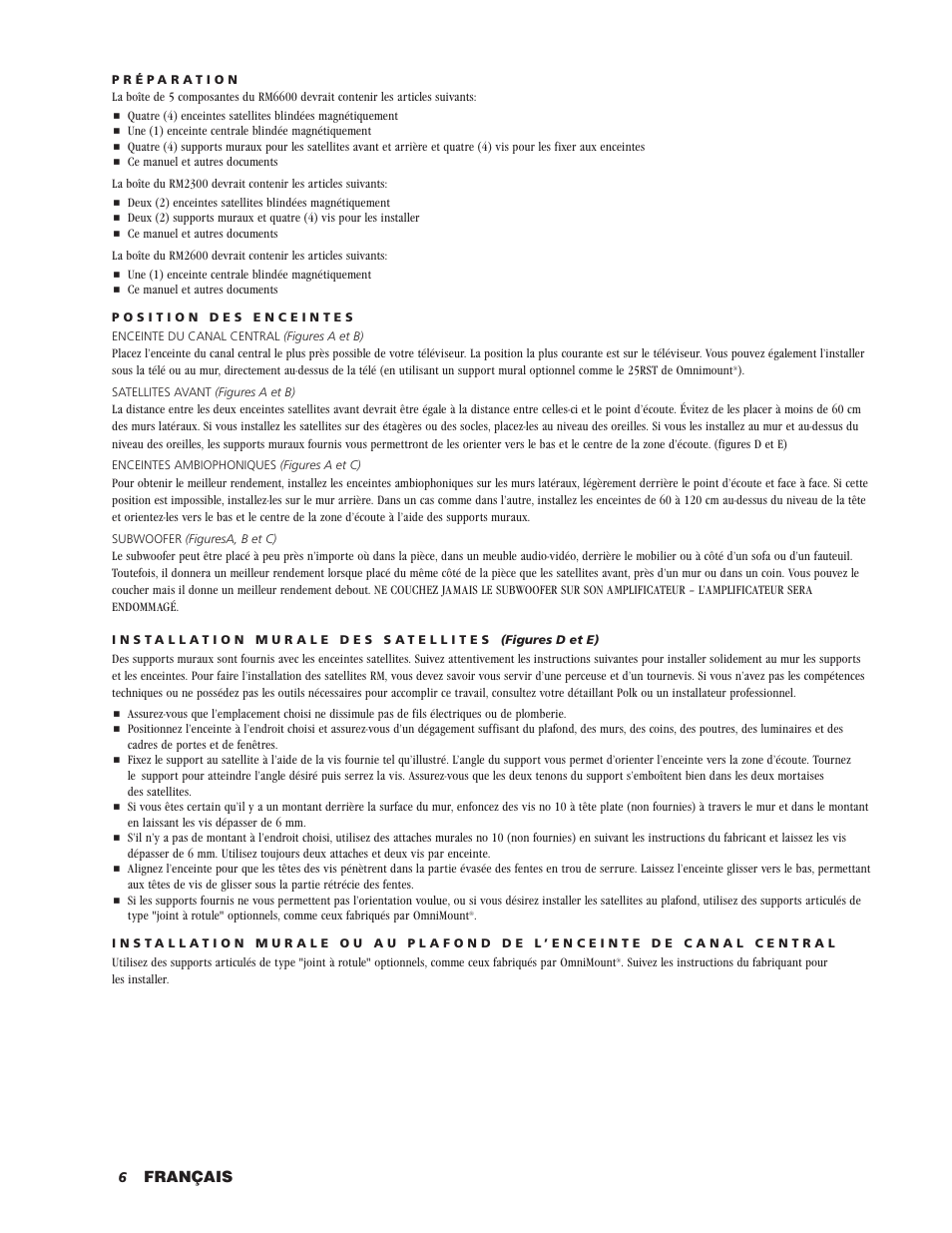 Français | Polk Audio RM2300 User Manual | Page 6 / 20