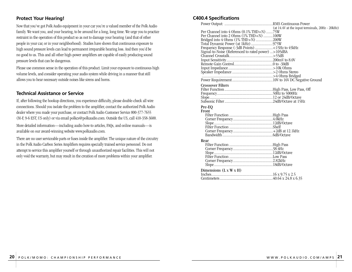 Polk Audio C400.4 User Manual | Page 11 / 13