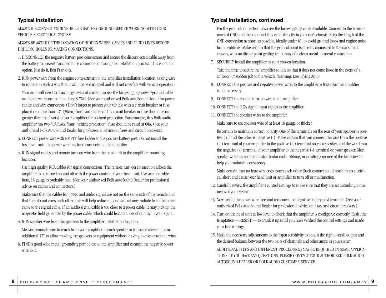 Polk Audio C400.4 User Manual | Page 5 / 13