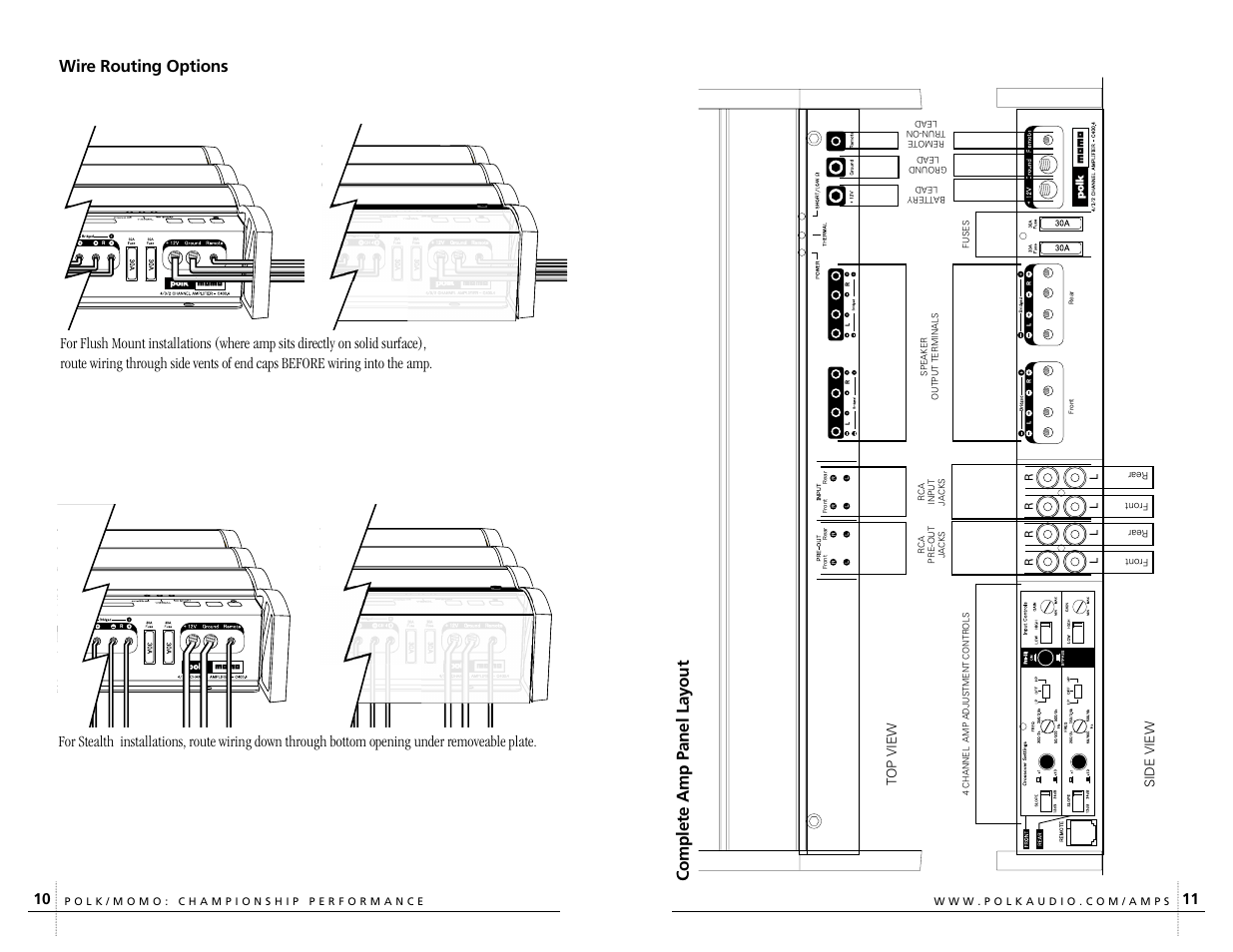 Complete amp panel layout, Wire routing options | Polk Audio C400.4 User Manual | Page 6 / 13