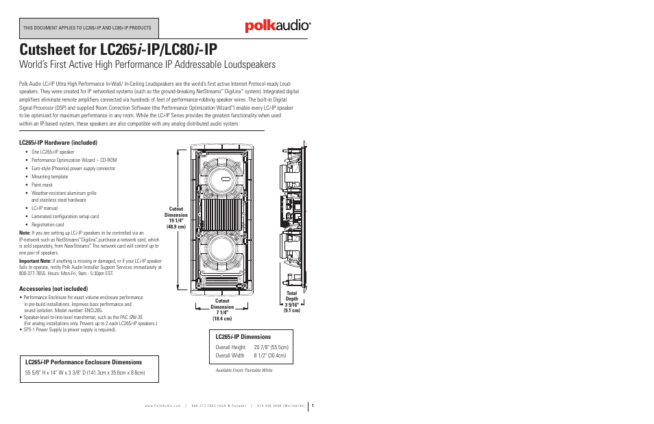 Polk Audio Pol Audio LC265i User Manual | 3 pages