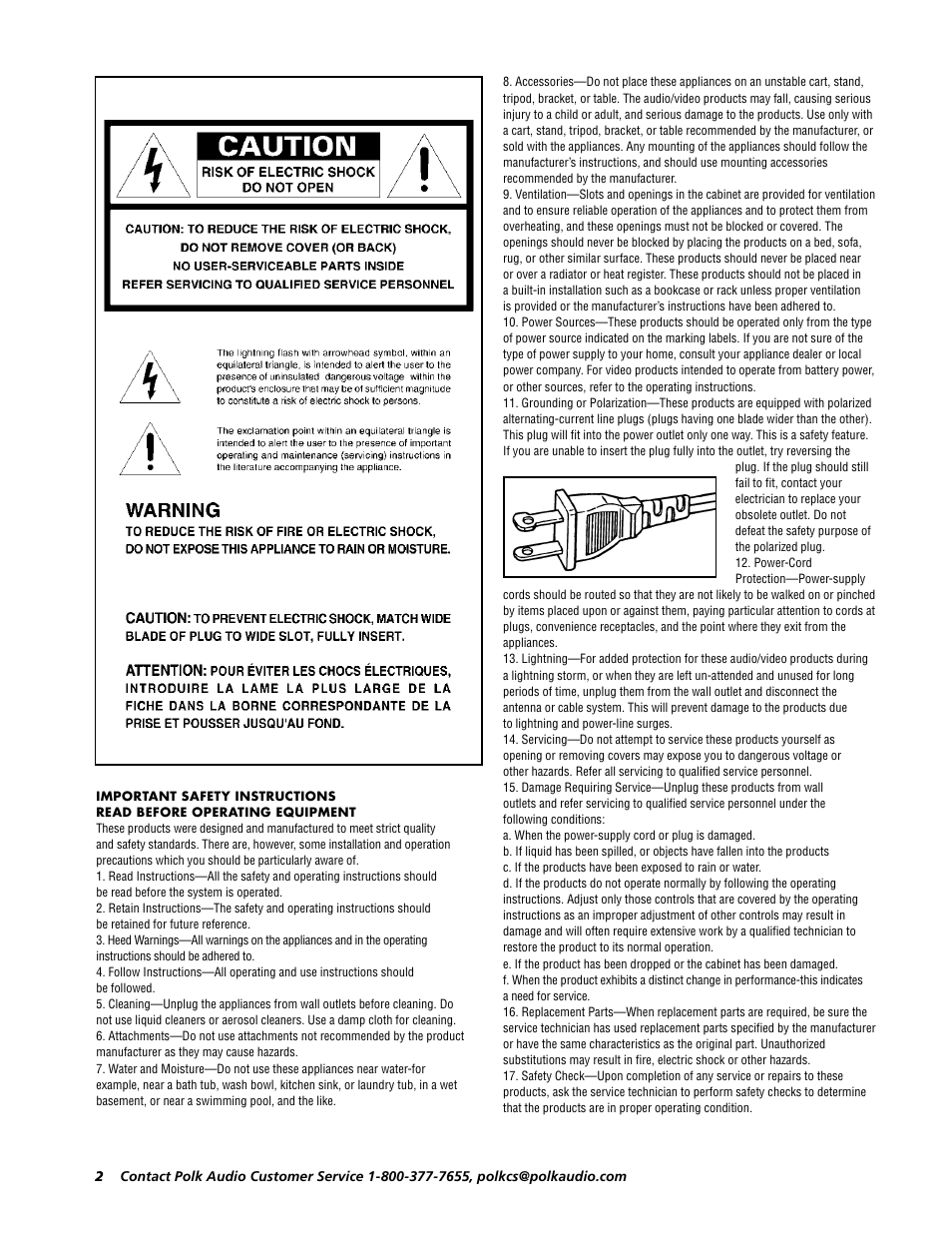 Polk Audio POWERED SUBWOOFER PSW202 User Manual | Page 2 / 11