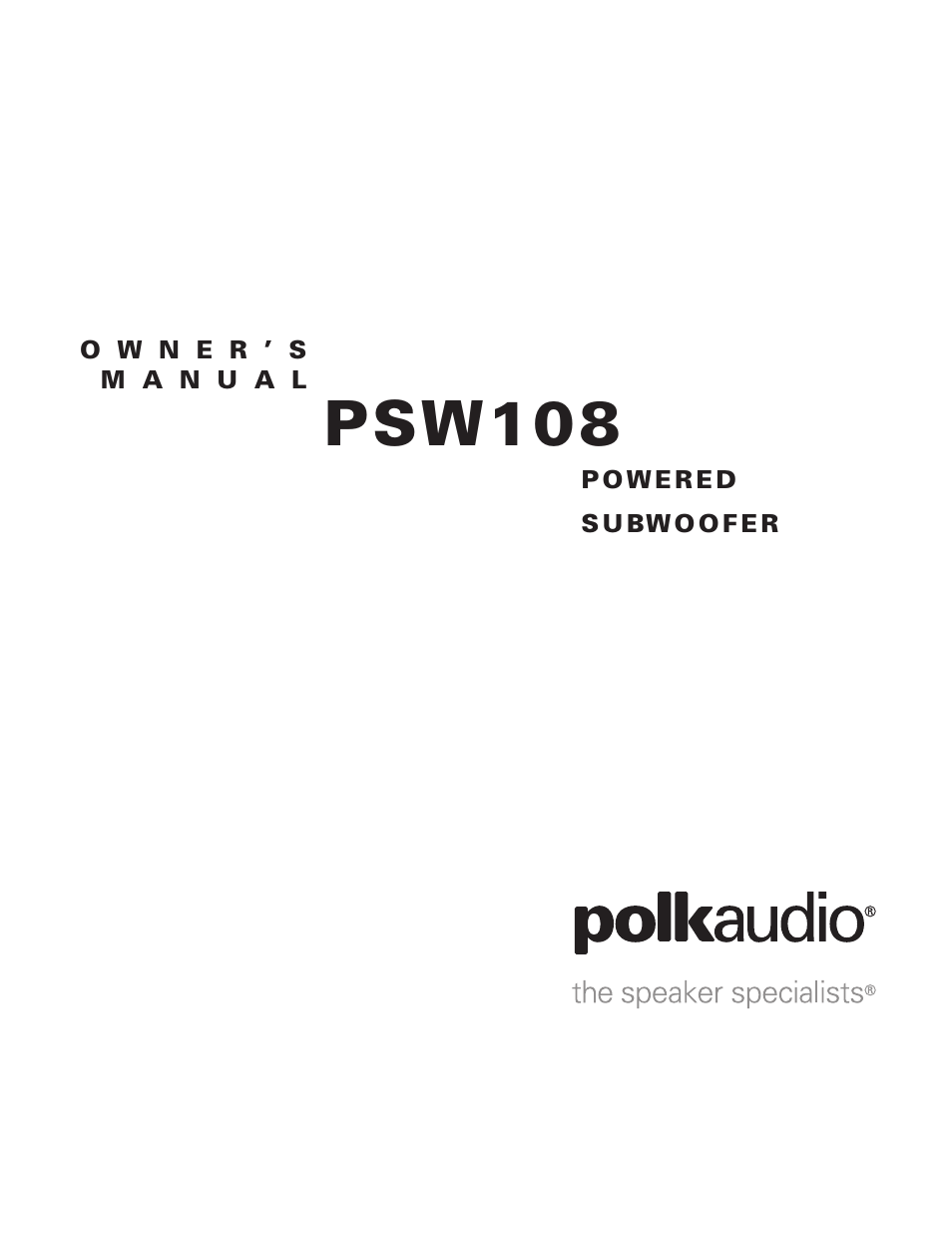 Polk Audio Powered Subwoofer PSW108 User Manual | 8 pages
