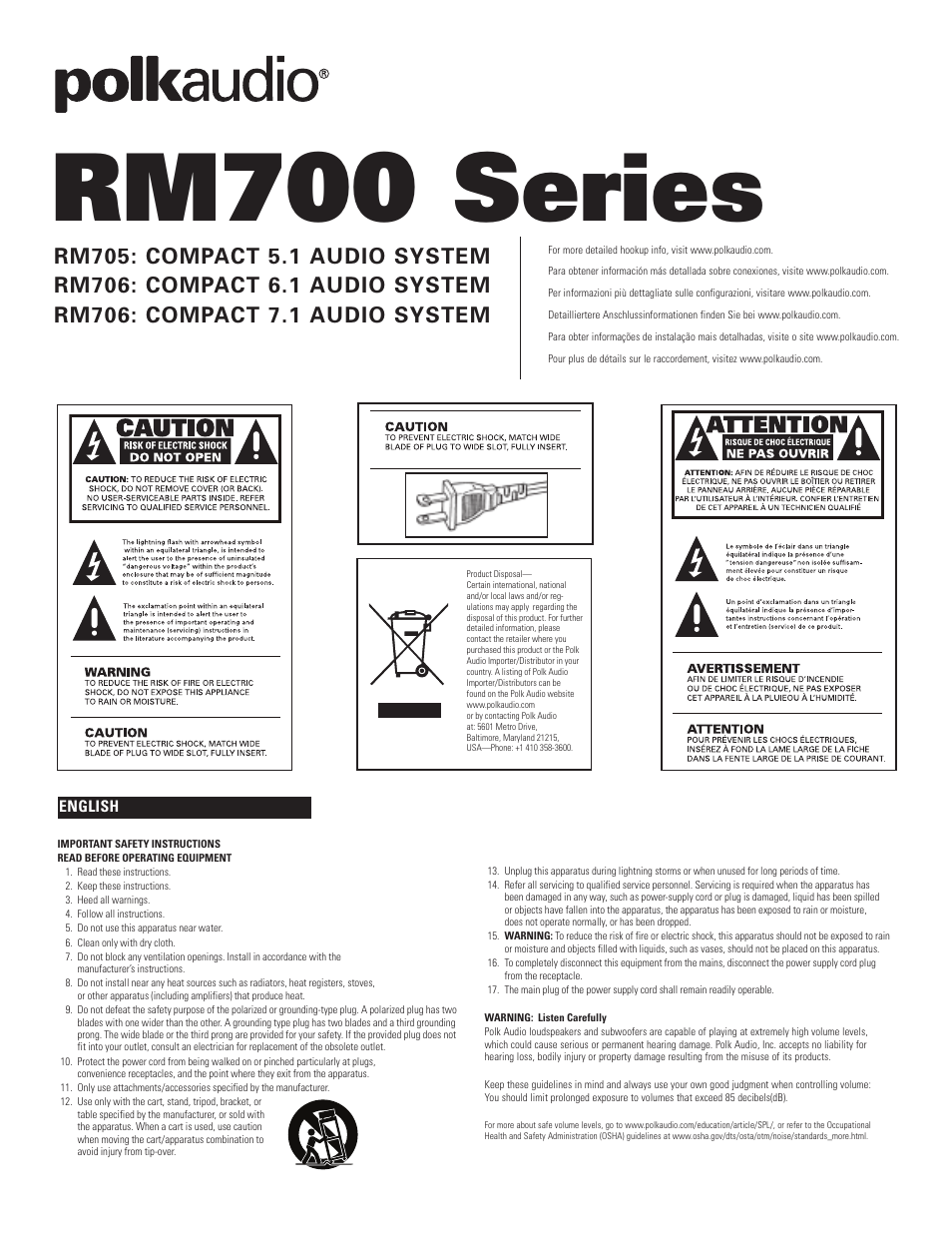 Polk Audio RM700 User Manual | 20 pages