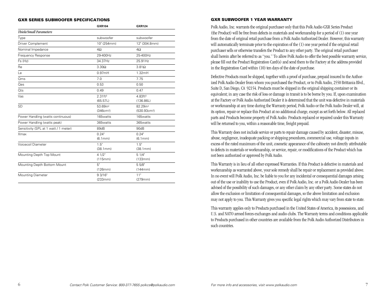 Polk Audio GXR Series User Manual | Page 4 / 4