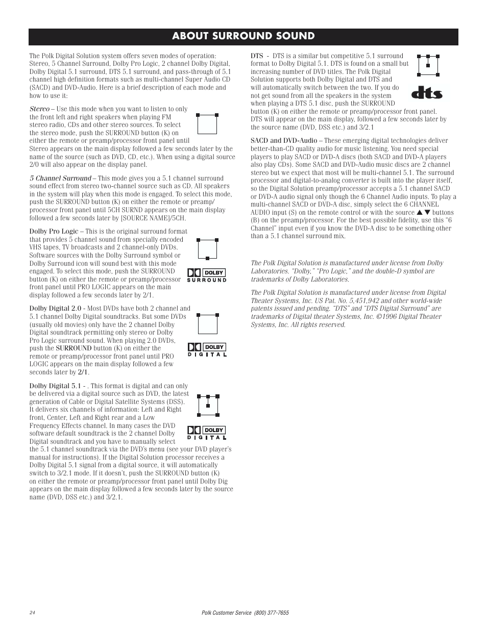 About surround sound | Polk Audio Digital Solution System User Manual | Page 24 / 32