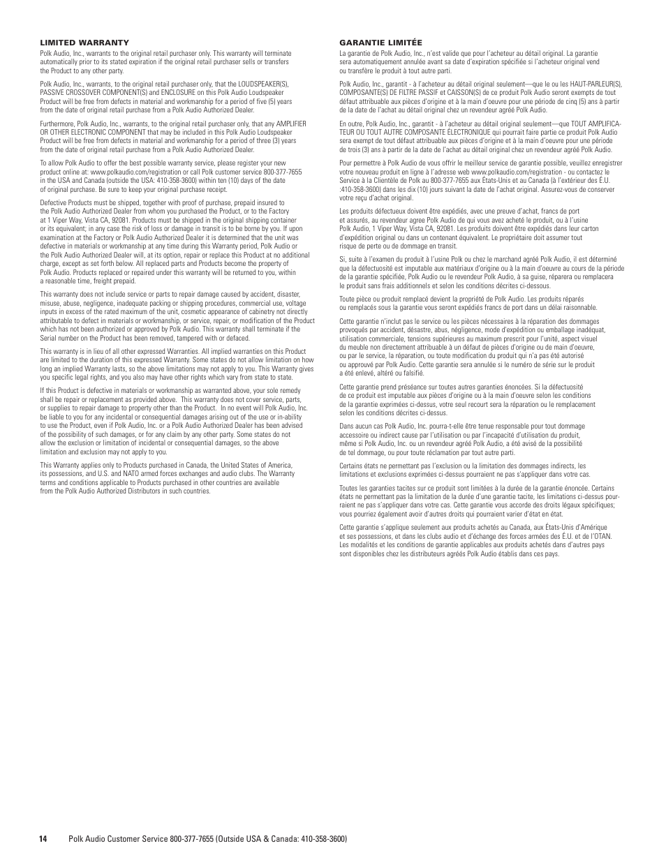 Polk Audio WIRELESS POWERED SUBWOOFER PSWi-8M User Manual | Page 14 / 16