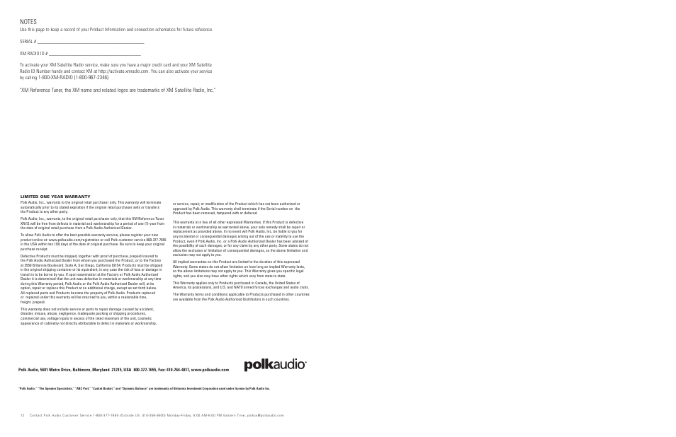 Polk Audio XRt112 User Manual | Page 7 / 7