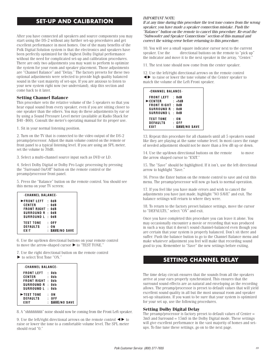 Set-up and calibration, Setting channel delay | Polk Audio I-Sonic 2 User Manual | Page 19 / 32