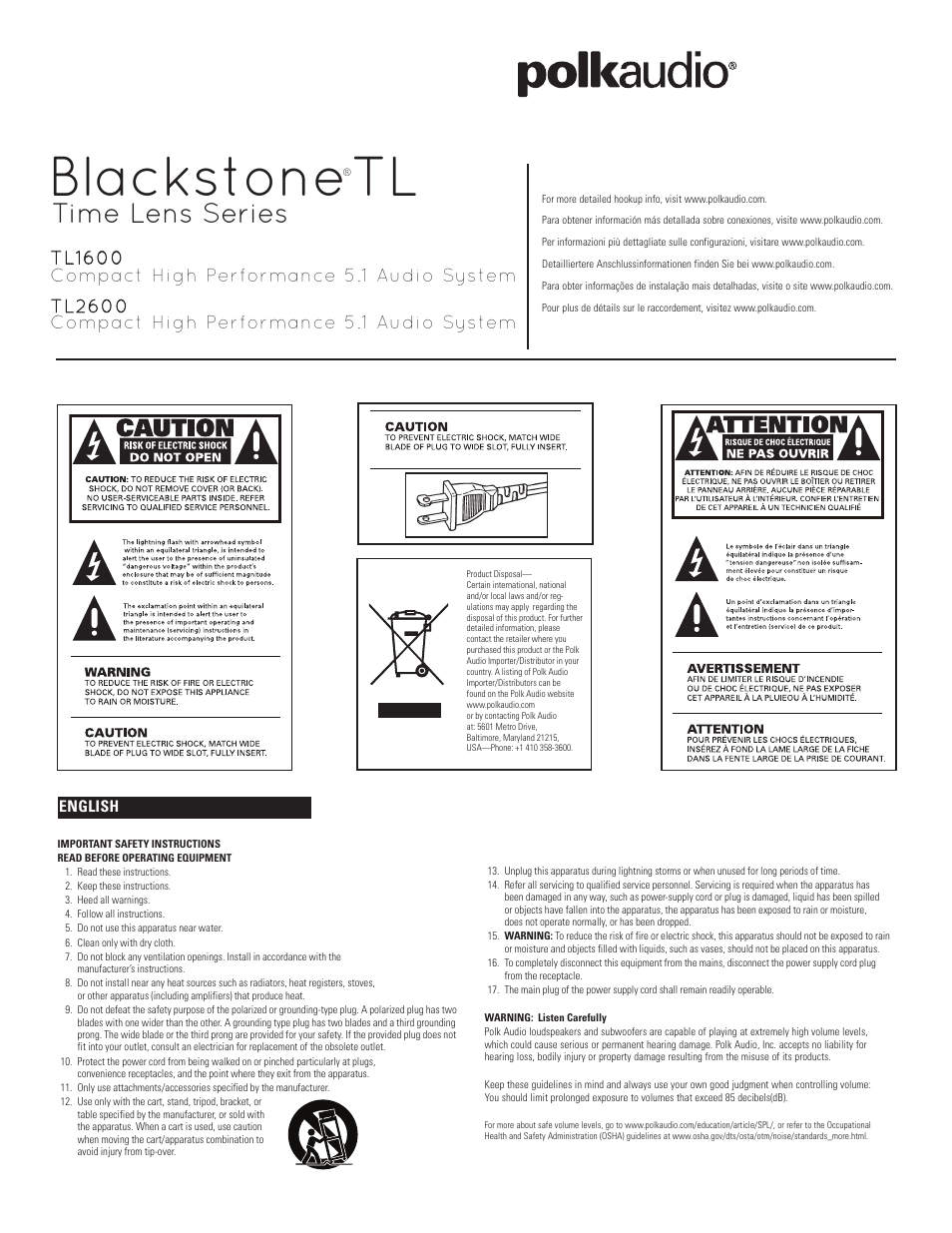 Polk Audio BLACKSTONE TL TL2600 User Manual | 16 pages