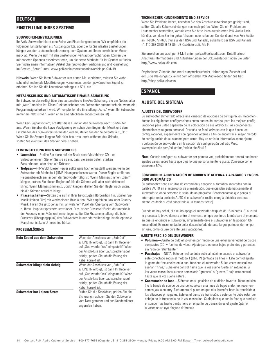 Polk Audio BLACKSTONE TL TL2600 User Manual | Page 14 / 16