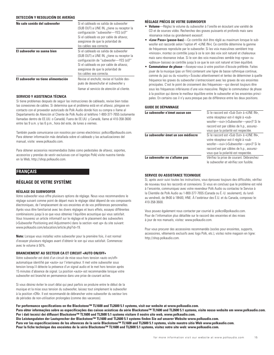 Polk Audio BLACKSTONE TL TL2600 User Manual | Page 15 / 16