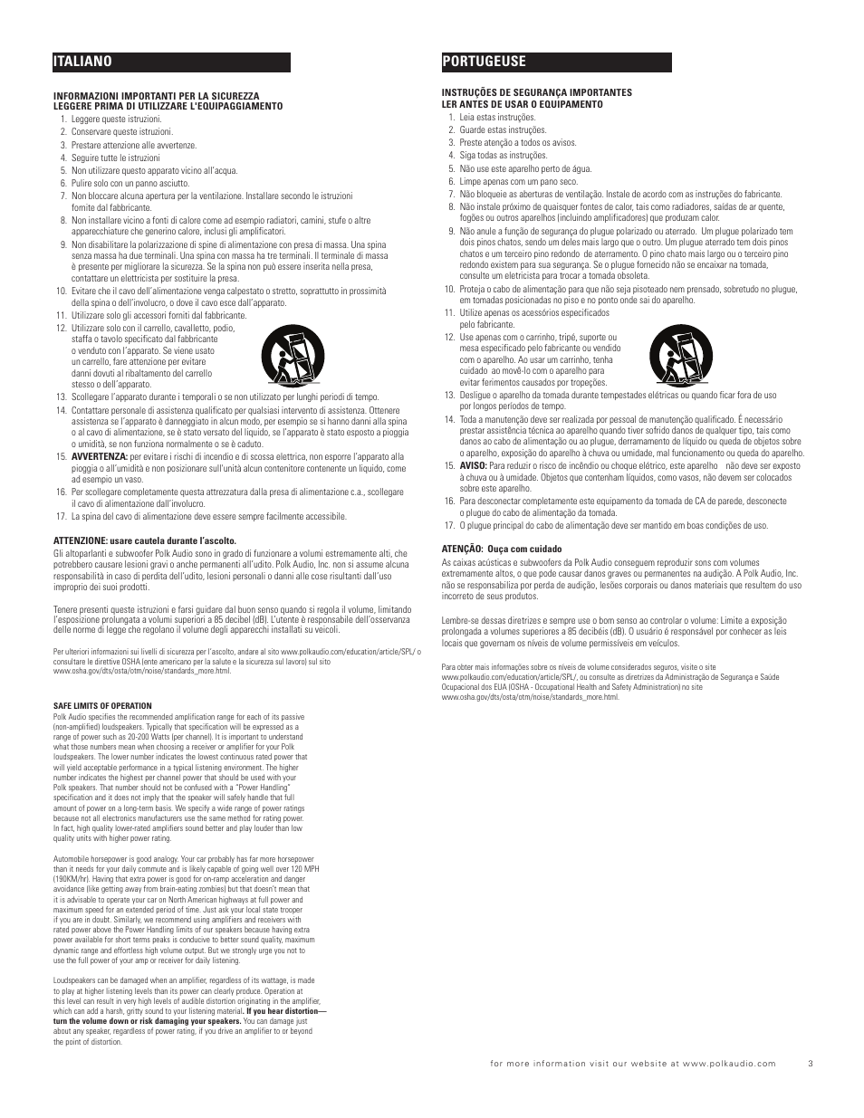 Portugeuse italiano | Polk Audio BLACKSTONE TL TL2600 User Manual | Page 3 / 16