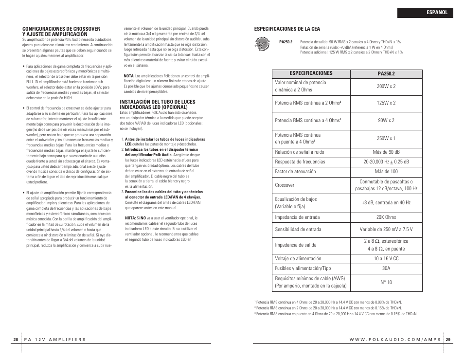 Polk Audio 2 Channel Amplifier PA250.2 User Manual | Page 15 / 31