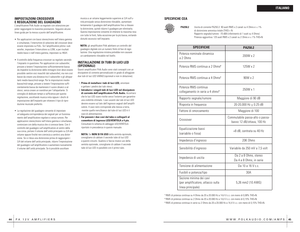 Polk Audio 2 Channel Amplifier PA250.2 User Manual | Page 23 / 31