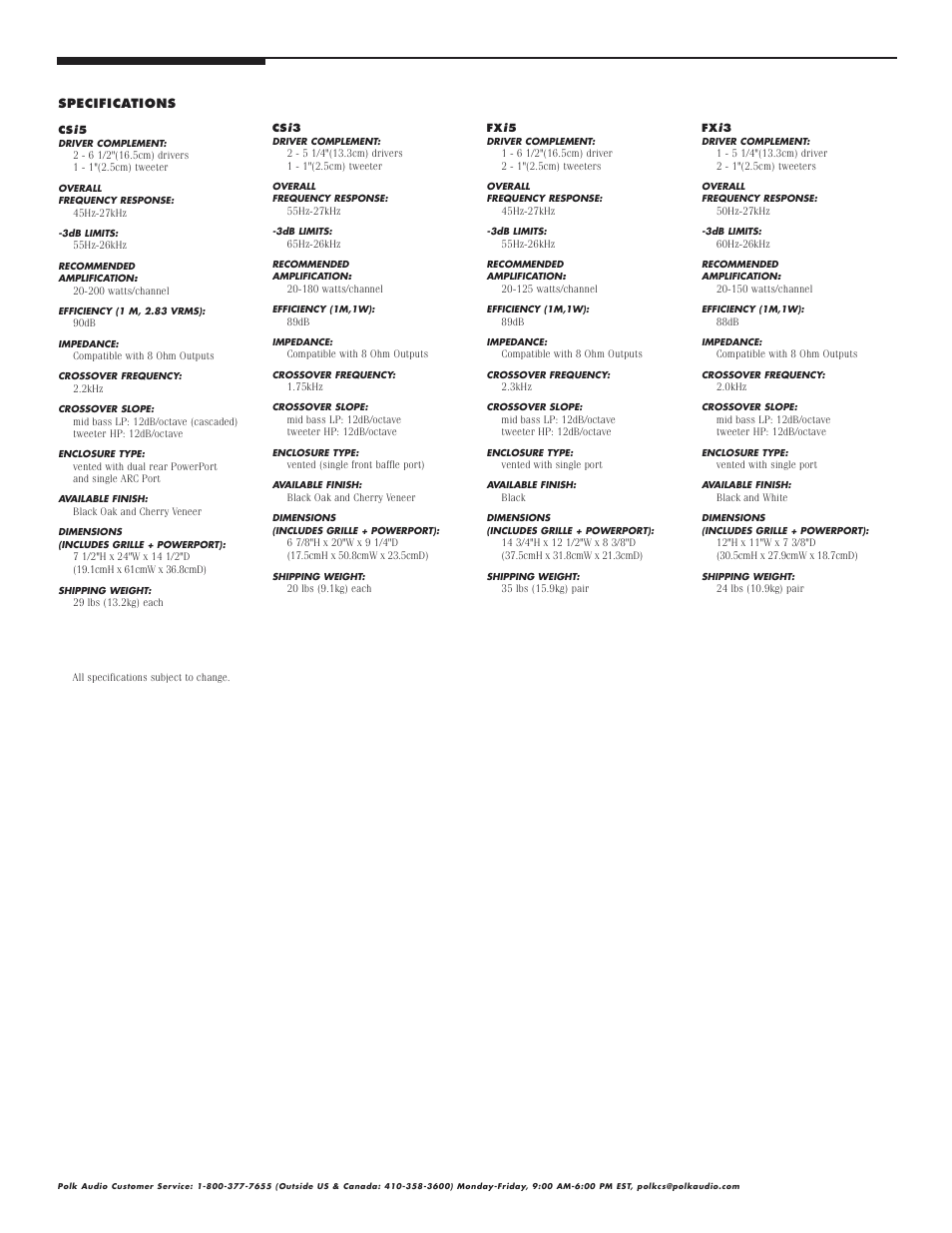 Polk Audio CSi3 User Manual | Page 6 / 8