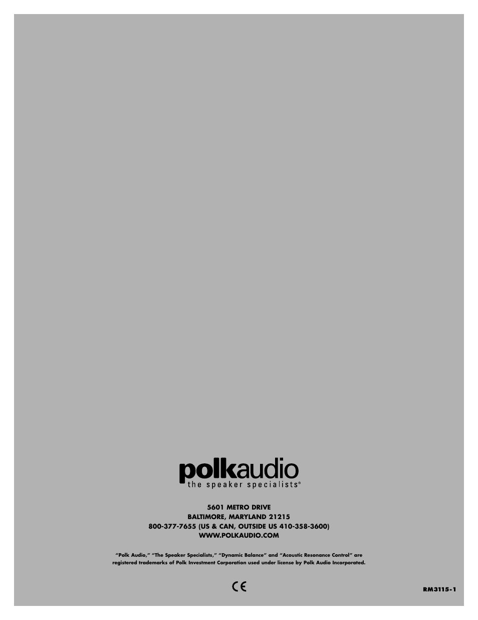 Polk Audio CSi3 User Manual | Page 8 / 8