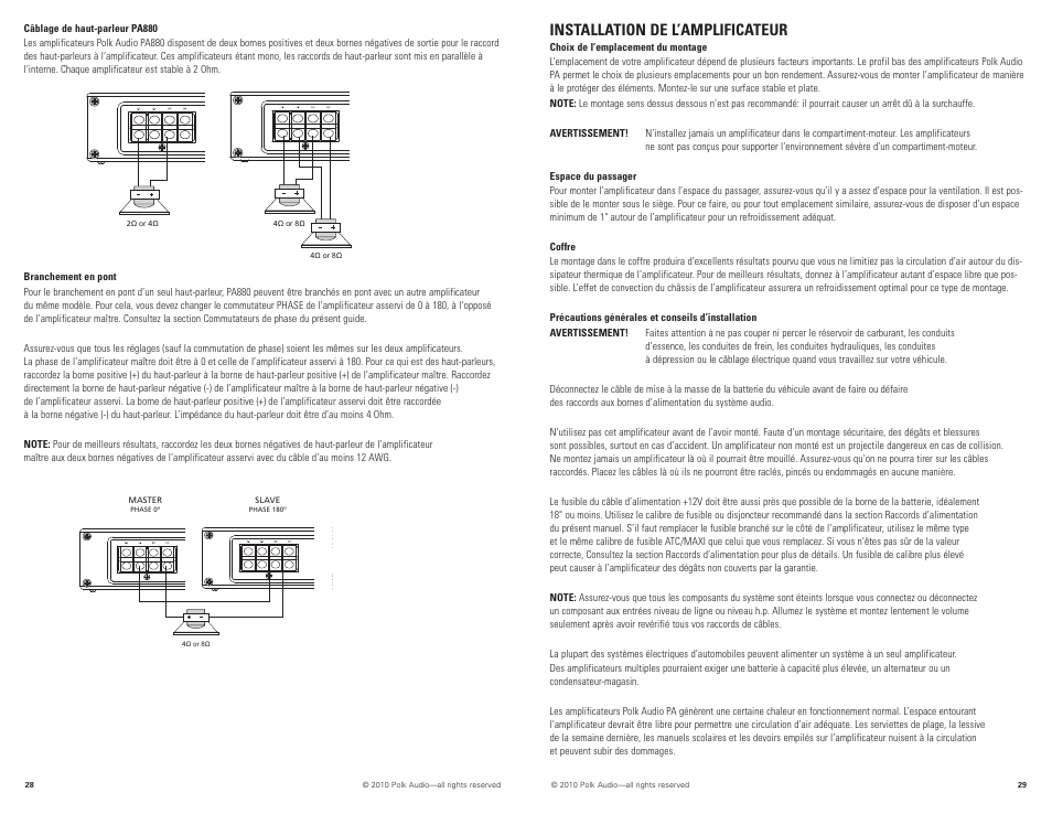 Installation de l’amplificateur | Polk Audio PA880 User Manual | Page 15 / 29