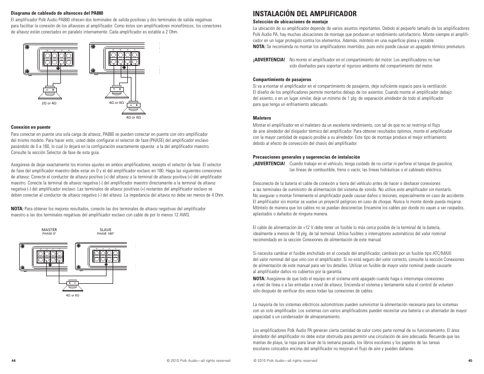 Instalación del amplificador | Polk Audio PA880 User Manual | Page 23 / 29