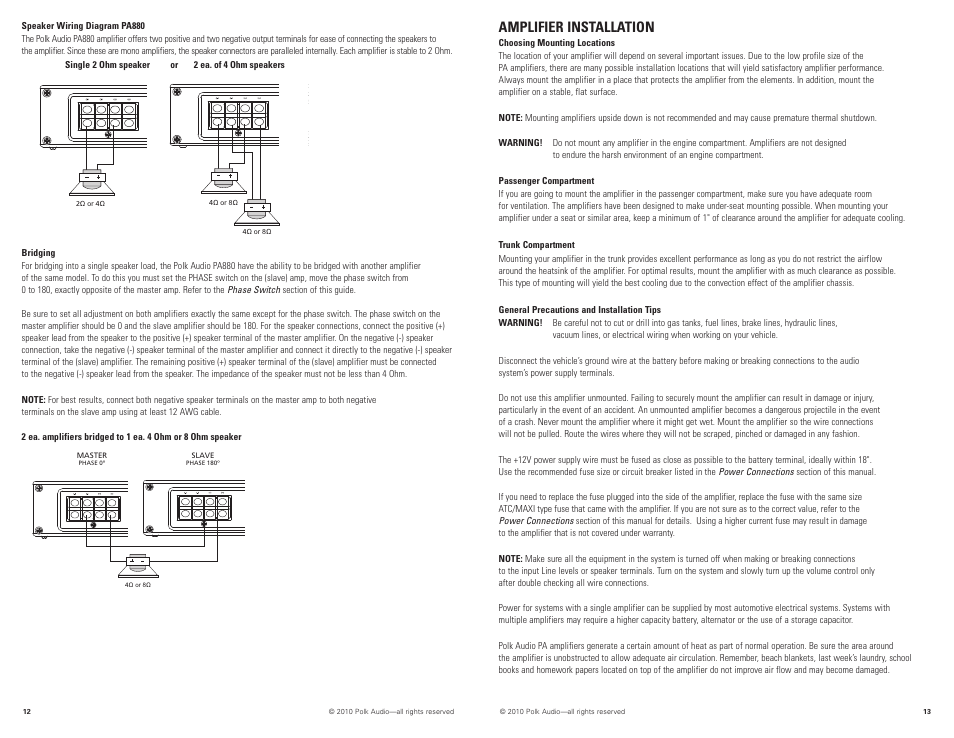 Amplifier installation | Polk Audio PA880 User Manual | Page 7 / 29