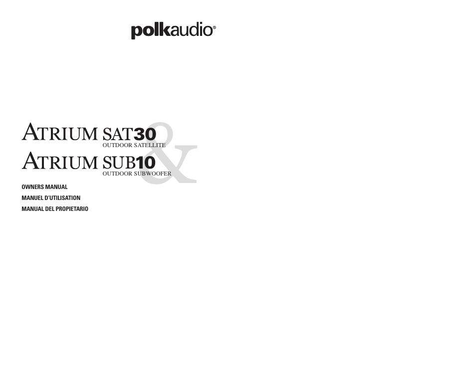 Polk Audio Atrium Sat30 User Manual | 23 pages