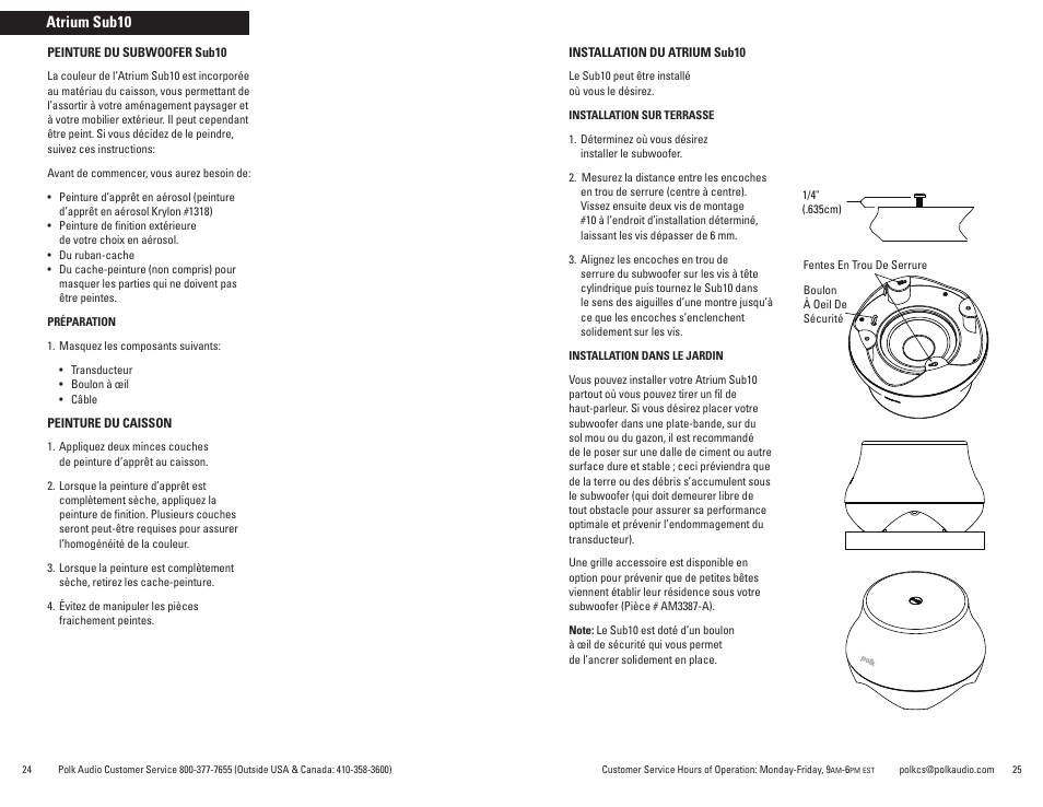 Atrium sub10 | Polk Audio Atrium Sat30 User Manual | Page 13 / 23