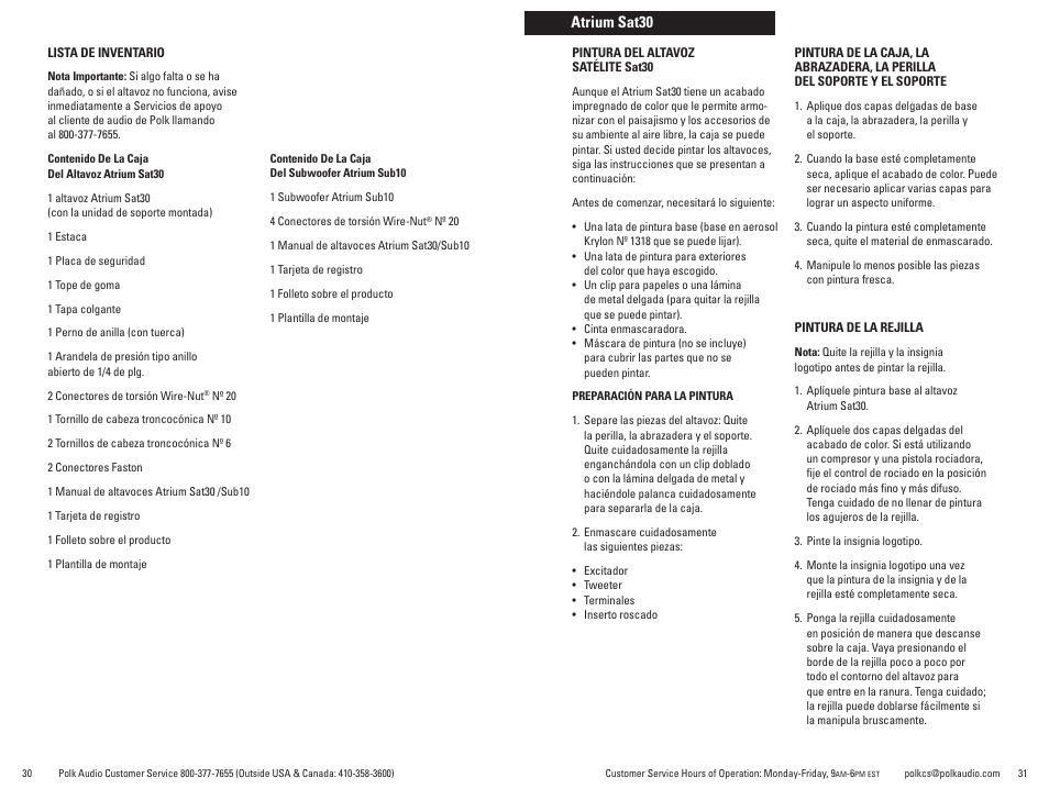 Atrium sat30 | Polk Audio Atrium Sat30 User Manual | Page 16 / 23